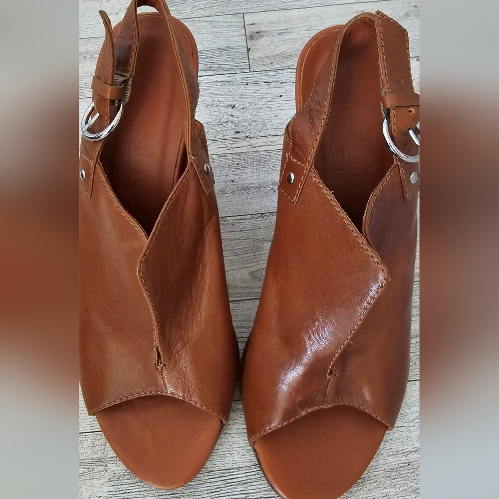 Anthropologie Latitude Femme Leather Wedges Heels